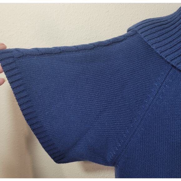 Lane Bryant Blue Cowl Neck Cable Knit Sweater 18 20 Short Sleeves Soft Stretchy - Picture 2 of 5